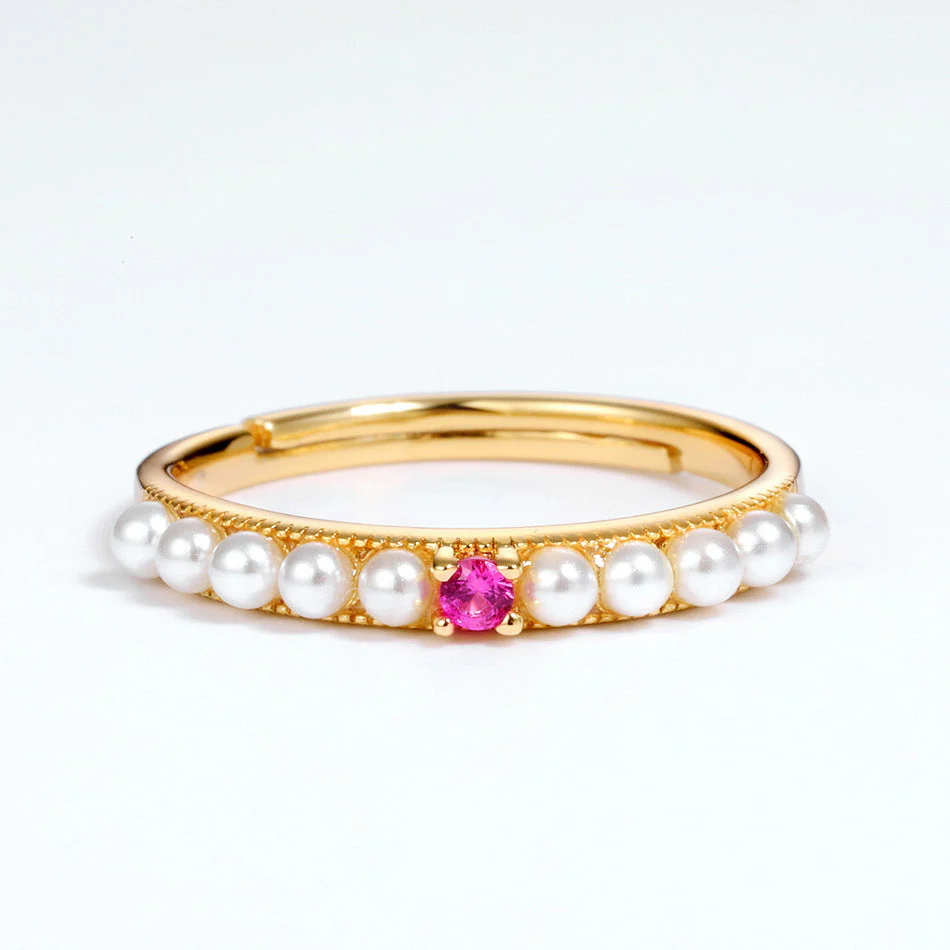 Red Corundum And Seed Pearl Ring