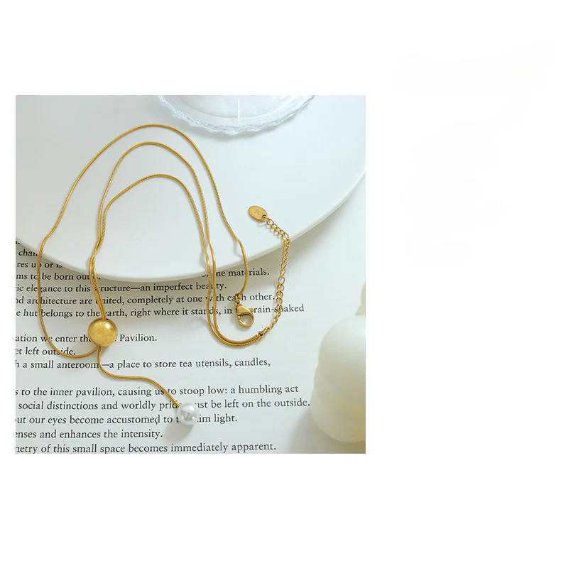 Adjustable Gold Snake Chain Pearl Drop Necklace