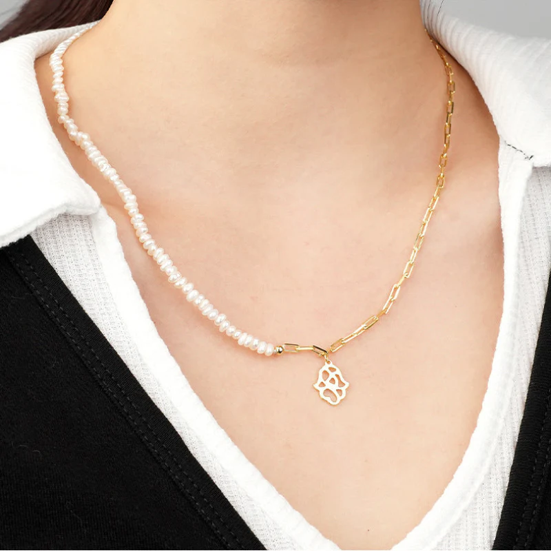 Half Pearl Half Gold Chain Necklace