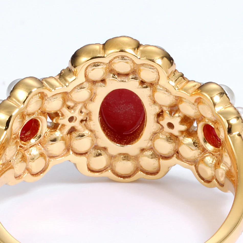 Red Onyx And Pearl Ring