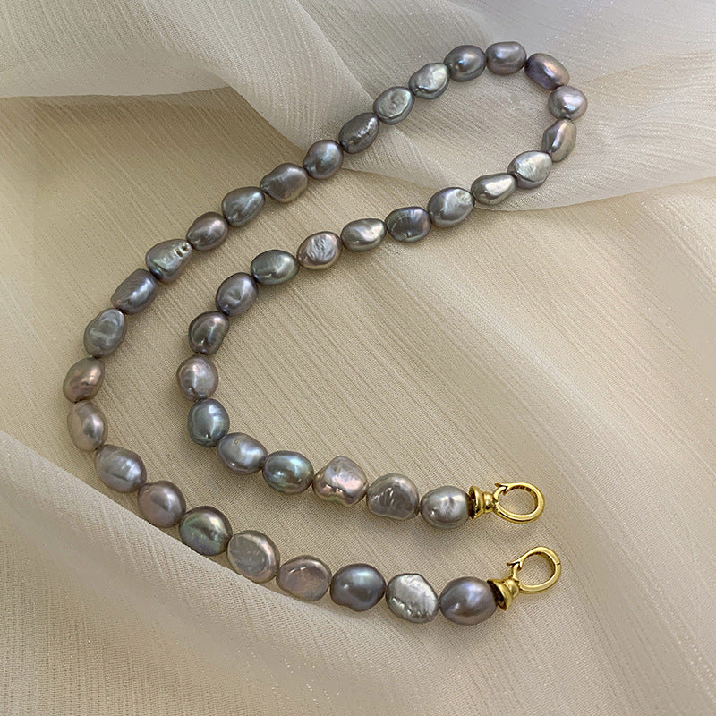 Elegant Natural Grey Baroque Pearl Necklace
