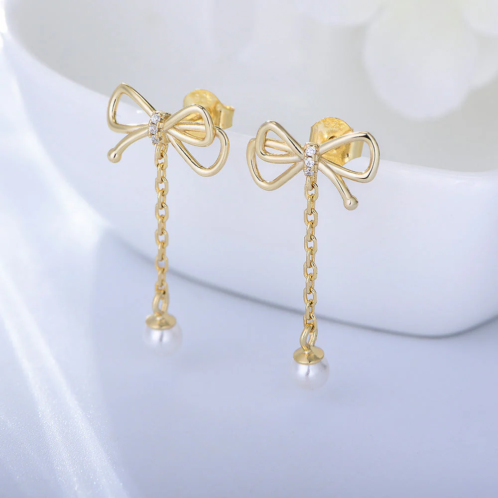 Dainty Tassel Bow Pearl Earrings
