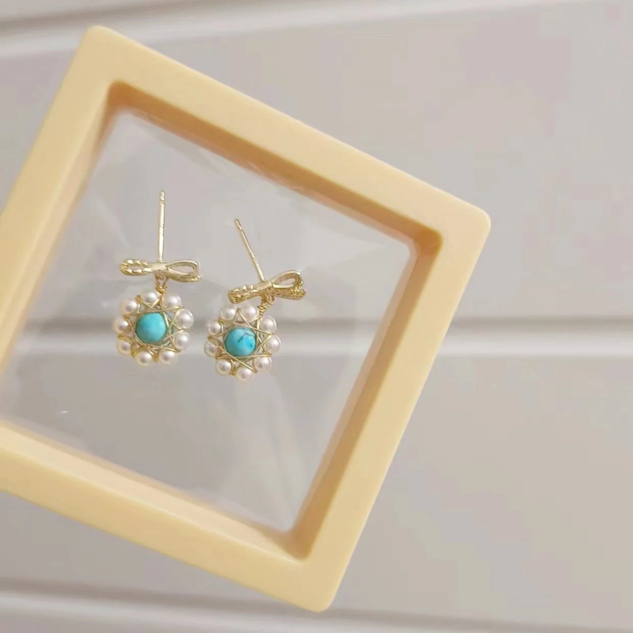 Handmade Turquoise And Pearl Earring