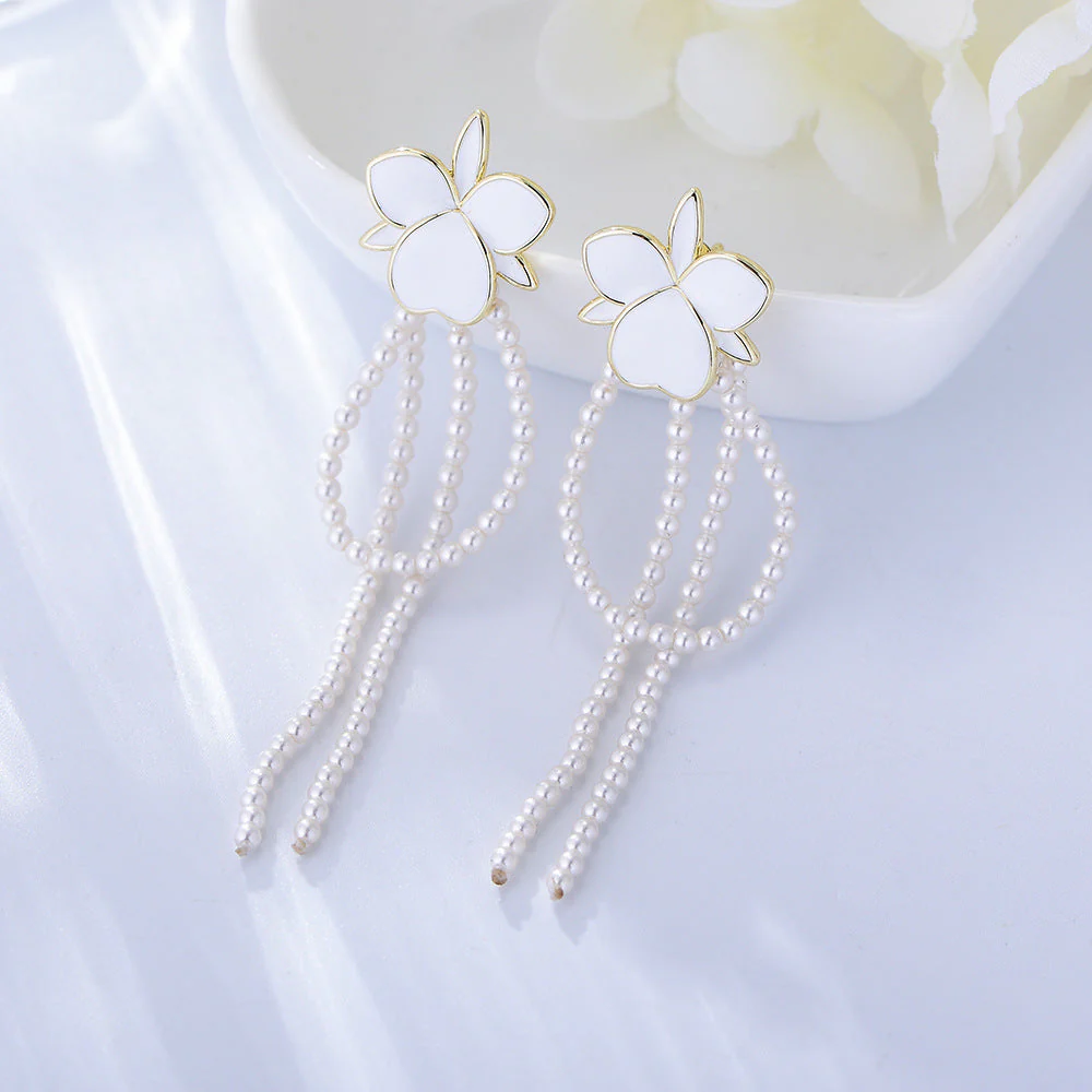 Pearl Earrings Flower Tassel Earrings