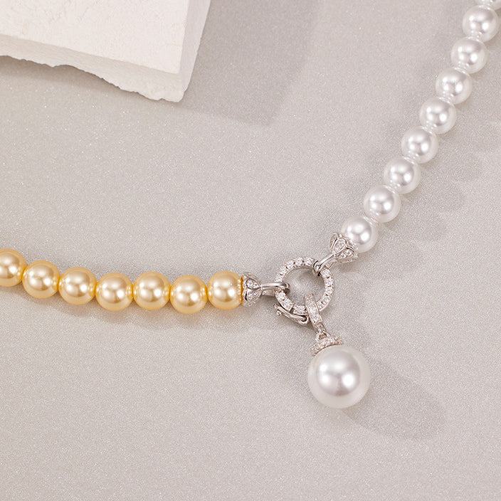 Half Gold Half White Pearl Necklace