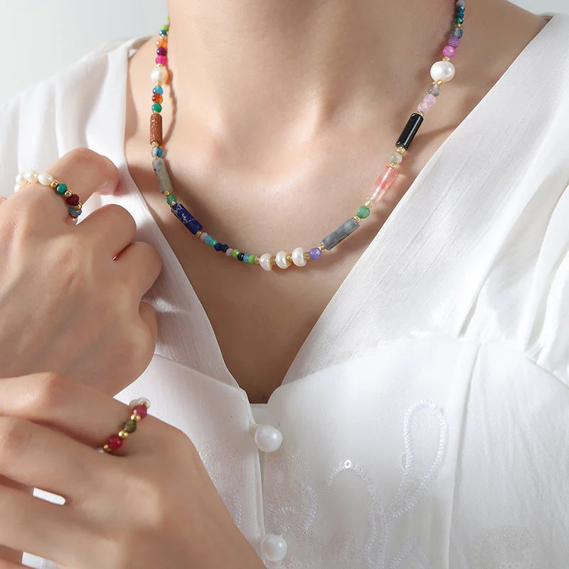 Vintage Vacation Natural Stone Freshwater Pearl Beads Necklace