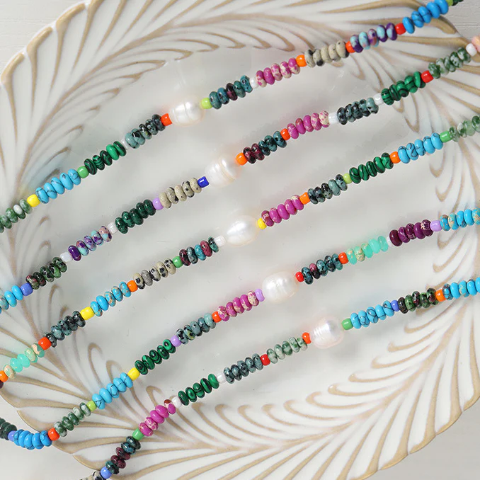 Colorful Natural Turquoise Freshwater Pearl Necklace