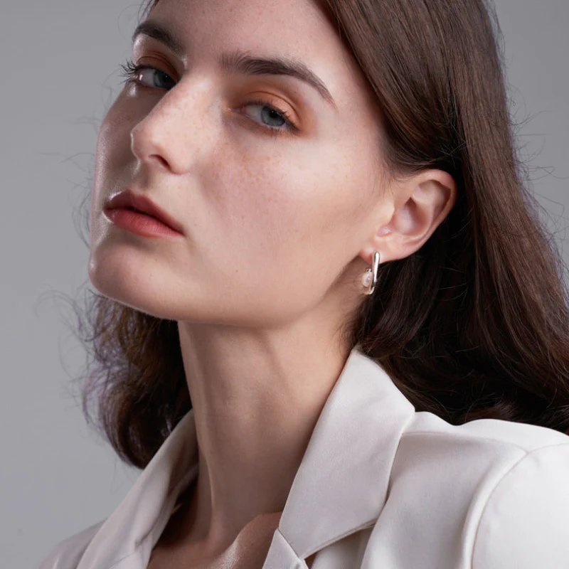 Geometric Earrings Pearl Studs