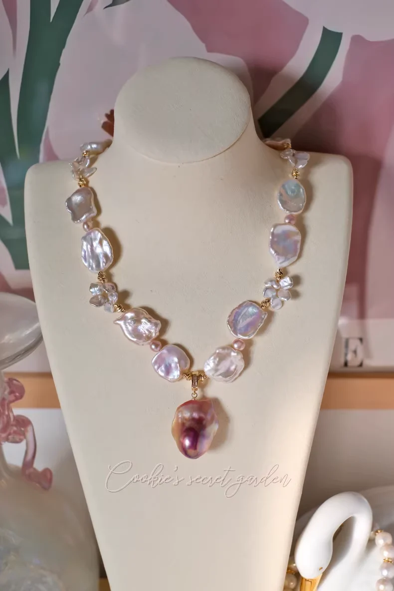 【Monet Garden Collection】 Handmade Cherry Jam Baroque Pearl Necklace