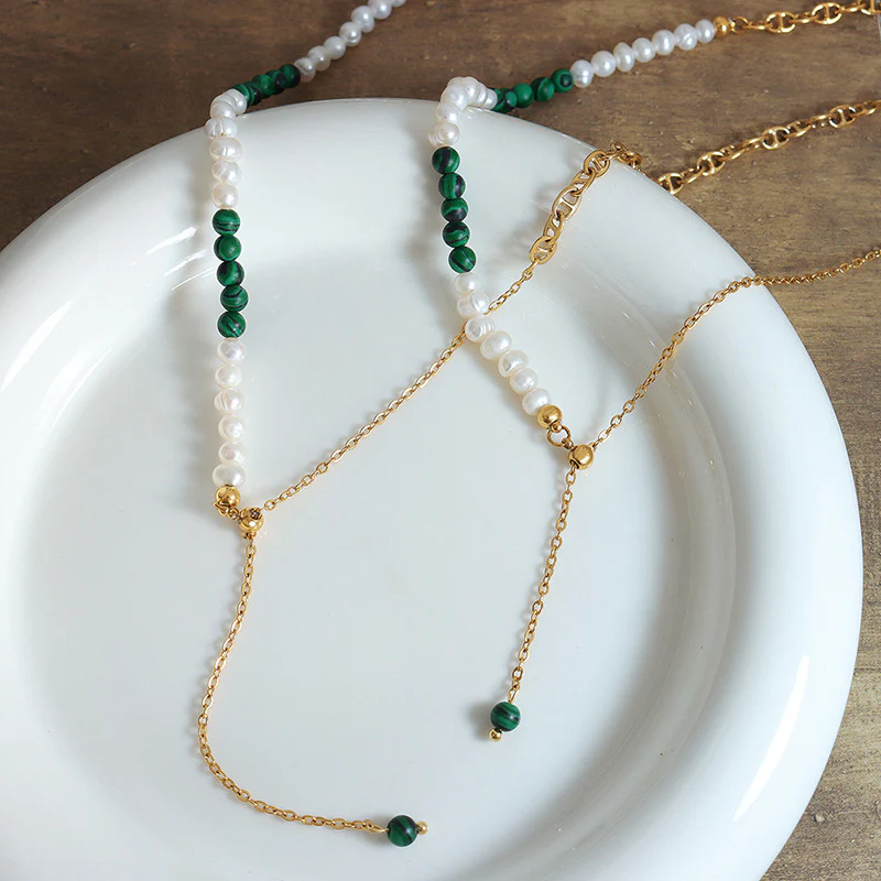 Turquoise and Pearl Adjustable Y Necklace