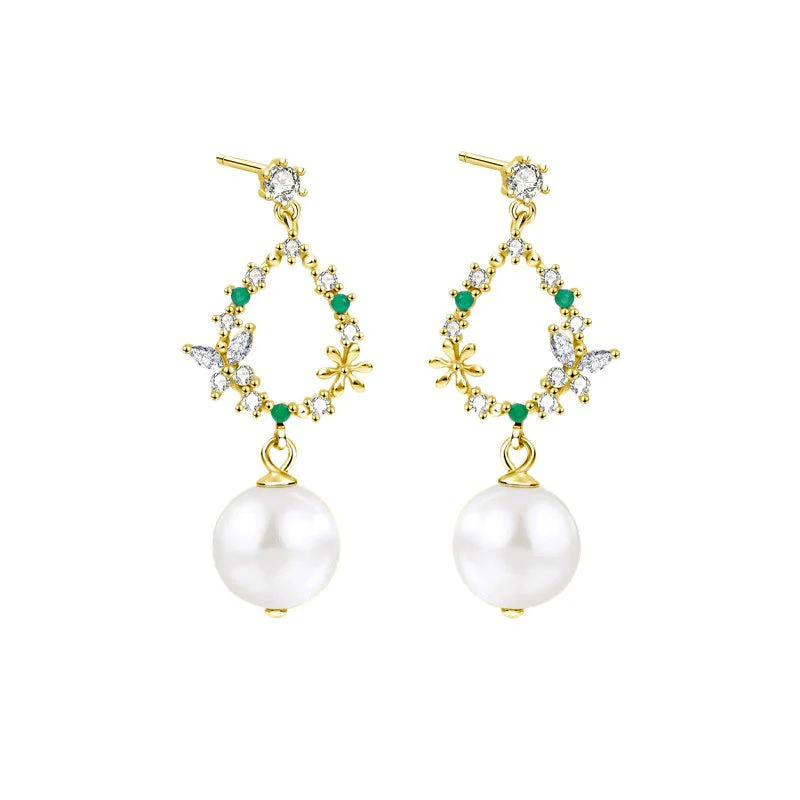 Monet Garden Pearl Dangle Earrings