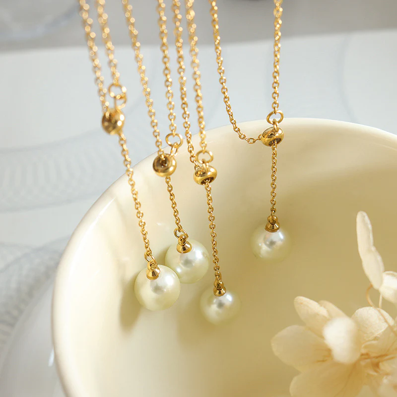 Pearl Drop Y Adjustable Pull Chain Necklace