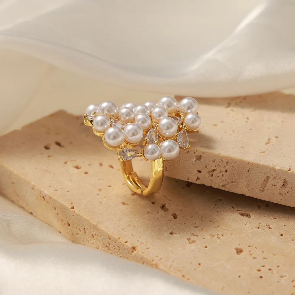 Adjustable Diamond and Pearl Ring