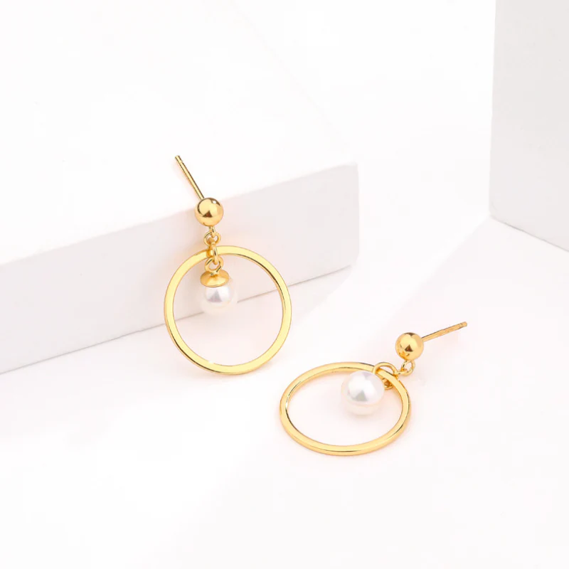 Gold Hoop and Pearl Earrings