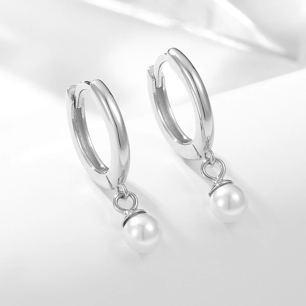 Hoop Small Pearl Dangle Earrings