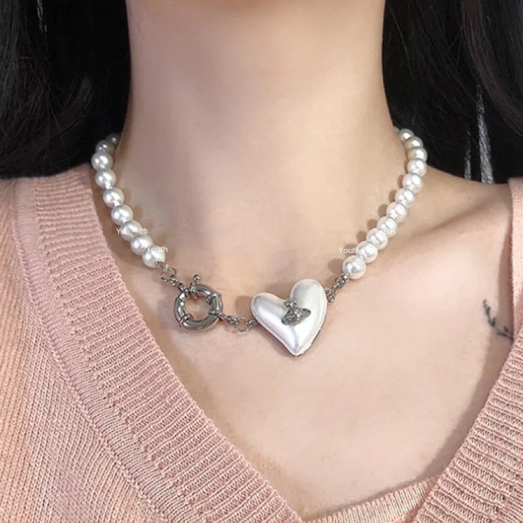 VIVI Heart Pendant Anchor Clasp Pearl Necklace | Best Replica Jewelry™