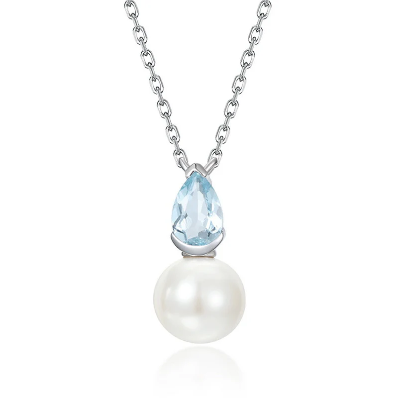 Sky Blue Topaz and Freshwater Pearl Pendant Necklace