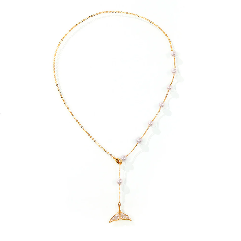 Mermaid Tail Pendant Pearl Y Necklace