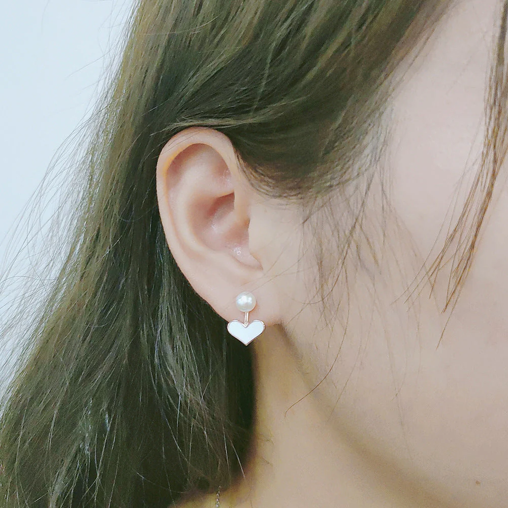 Pearl Studs Heart Epoxy Earrings