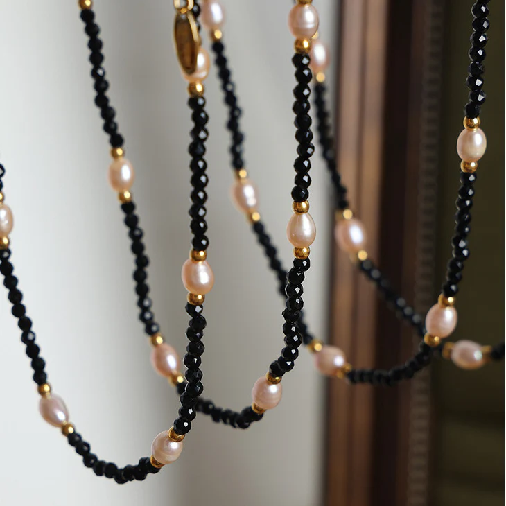 Black Amazonite and Freshwater Pearl Necklace