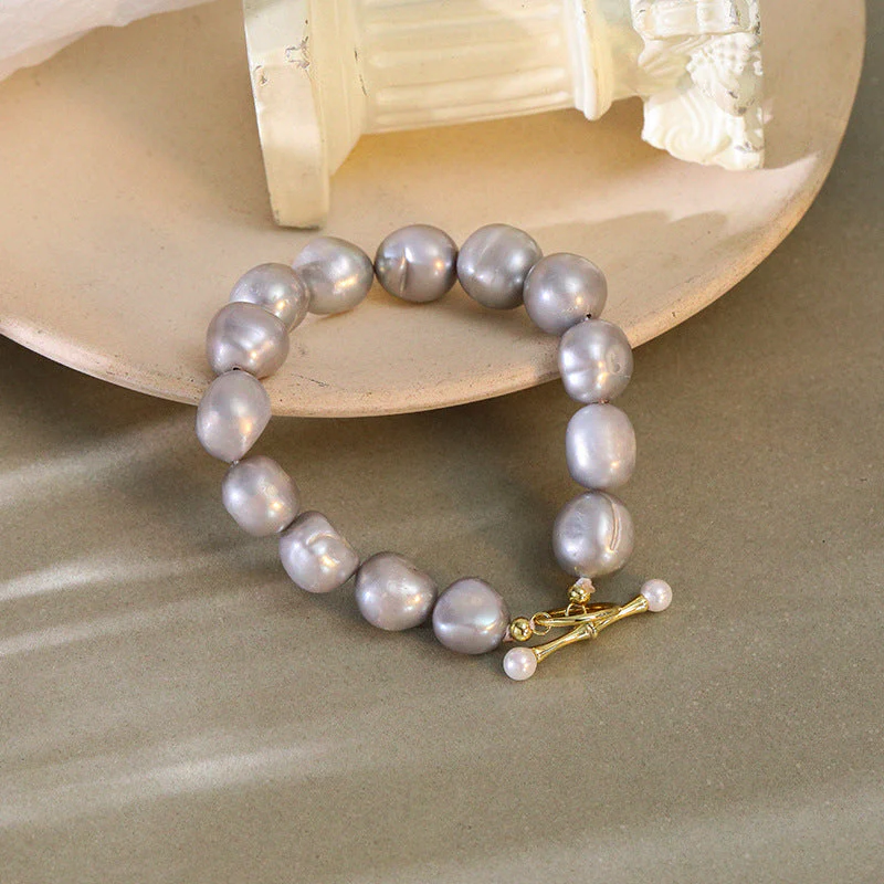 Grey Pearl Bracelet Chunky Baroque