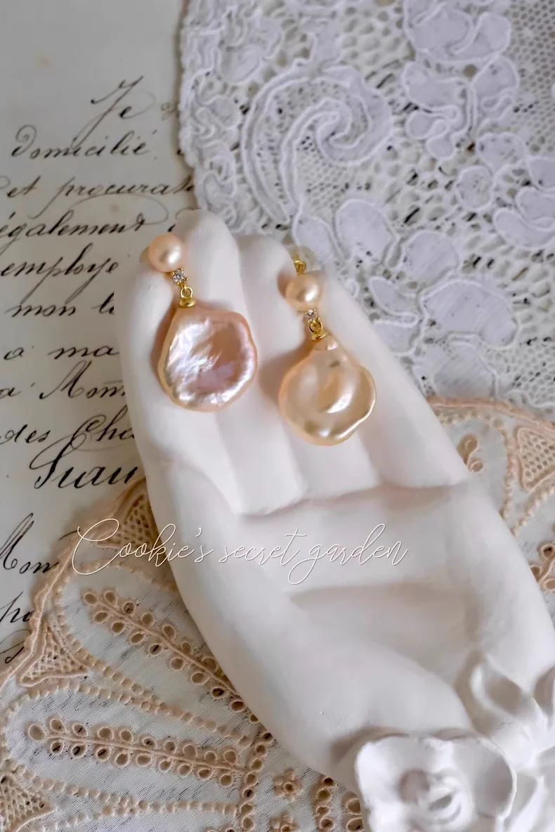 【Monet Garden Collection】 Handmade Early Spring Baroque Pearl Earrings