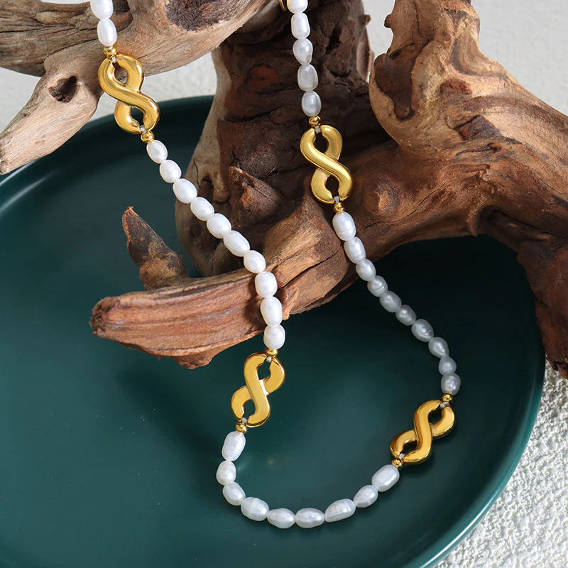 Infinity Clasp Stitching Freshwater Pearl Necklace