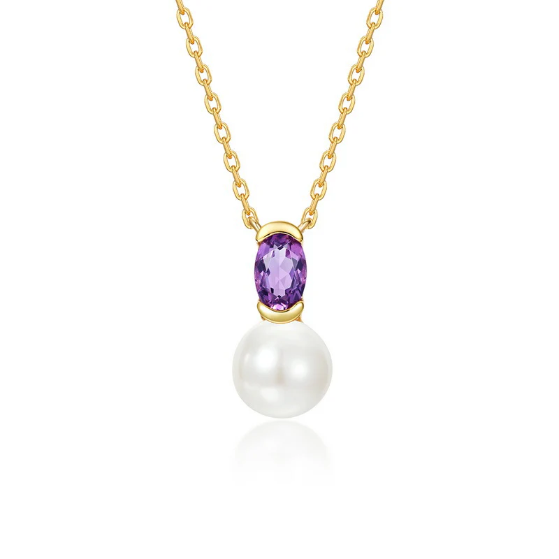 Natural Freshwater Pearl and Purple Crystal Pendant Necklace