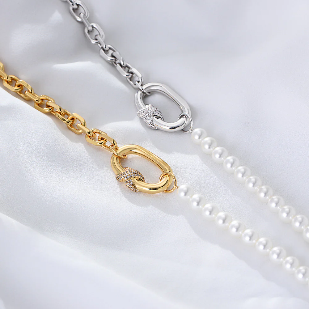 Half Pearl Half Chain Necklace