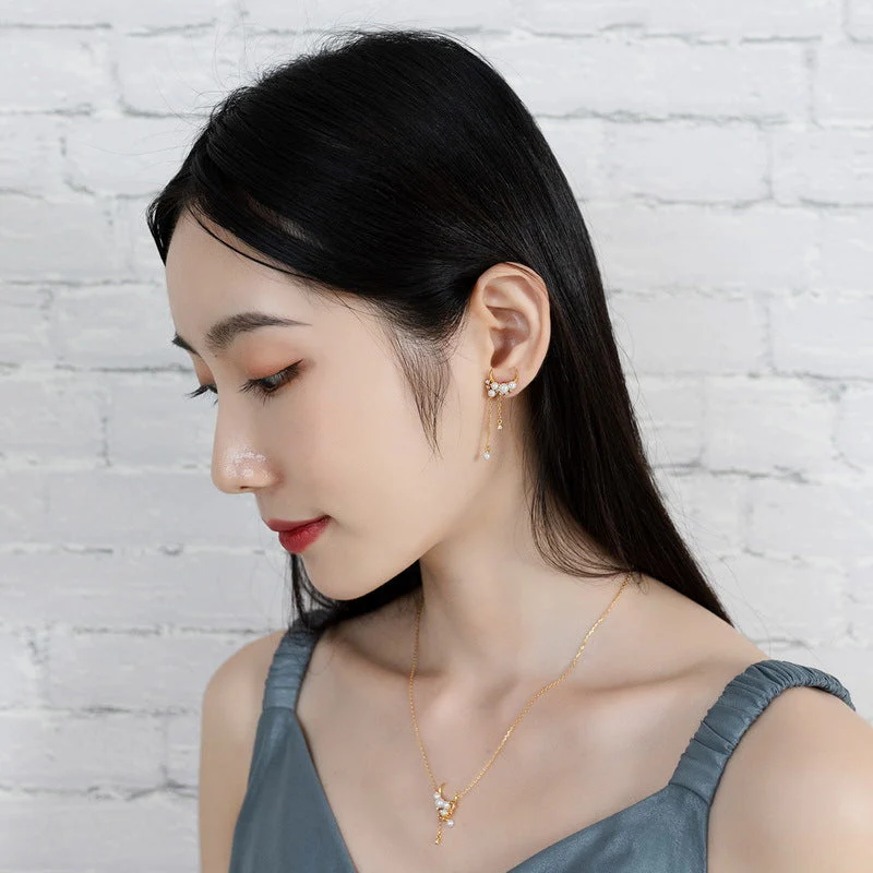 Pearl Pendant Moon and Star Necklace