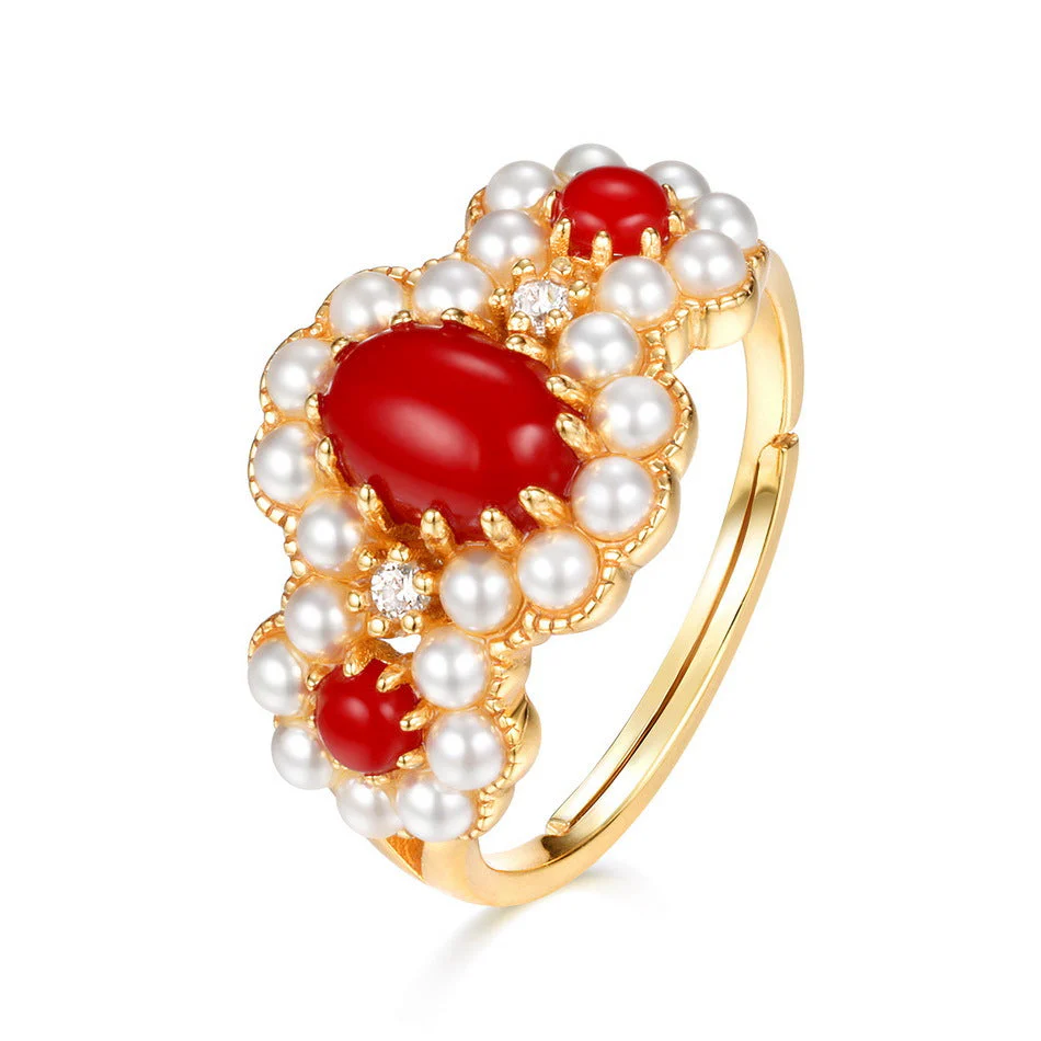 Red Onyx And Pearl Ring