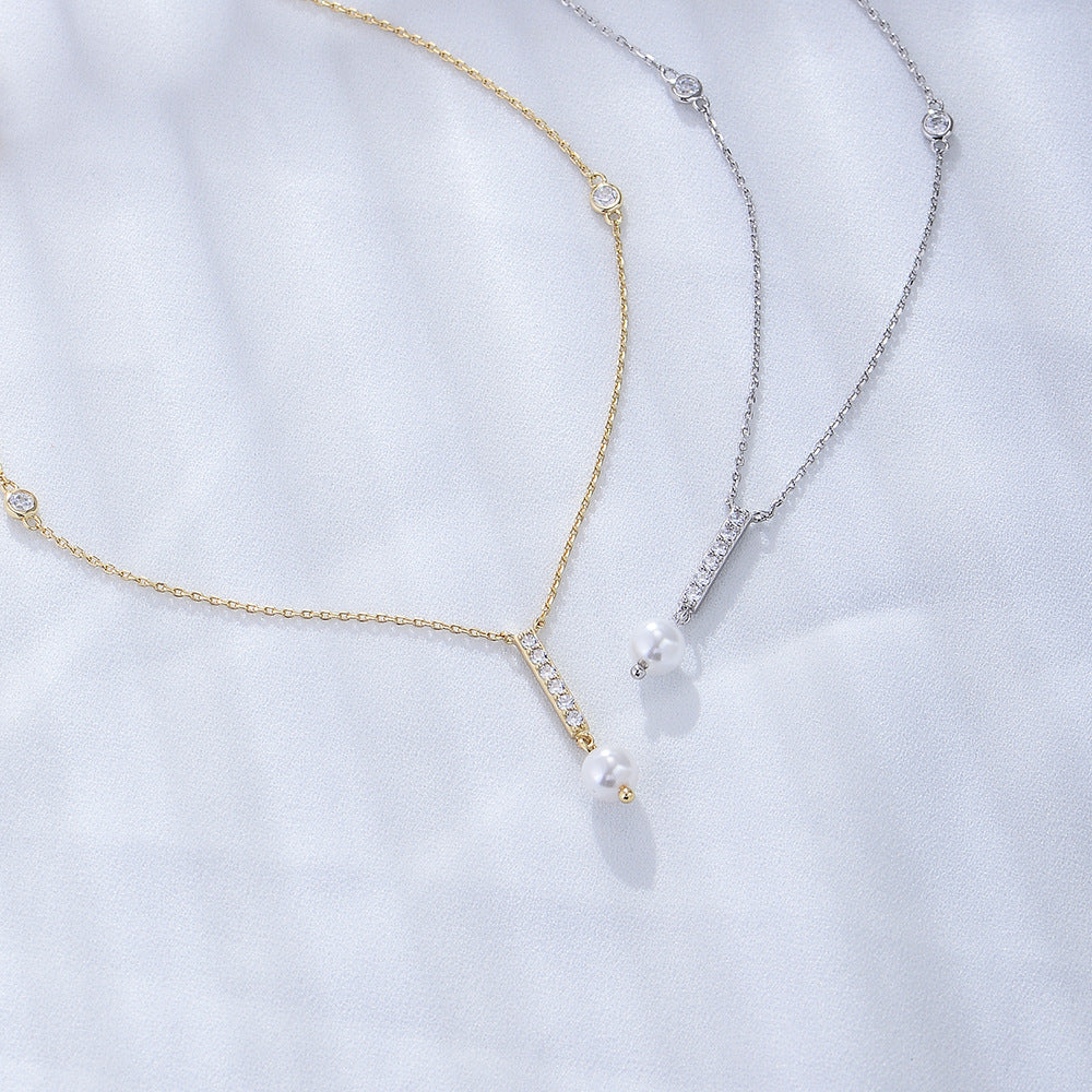 Zirconia Tassel Pearl Pendant Necklace