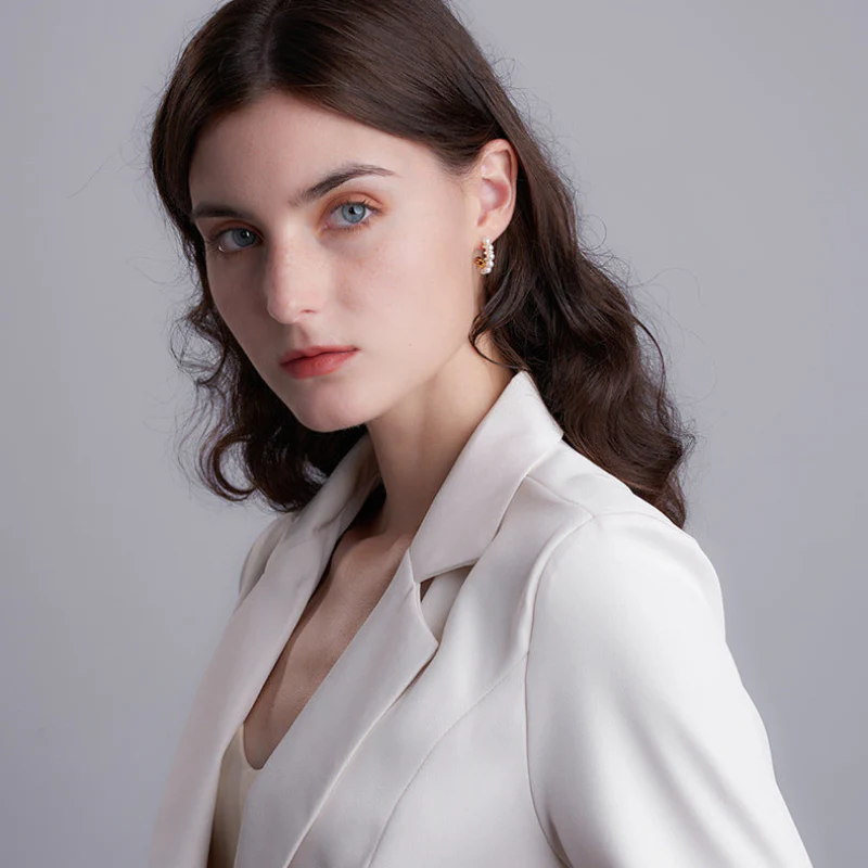 Pearl Half Hoop Earrings With Diamond