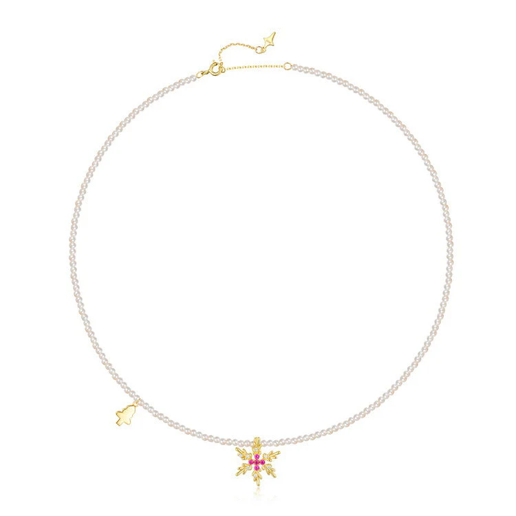 Snowflake Tiny Pearl Necklace