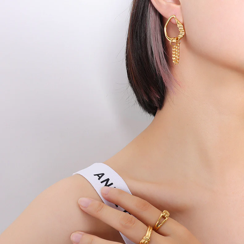 AB Asymmetrical Pearl and Chain Earrings