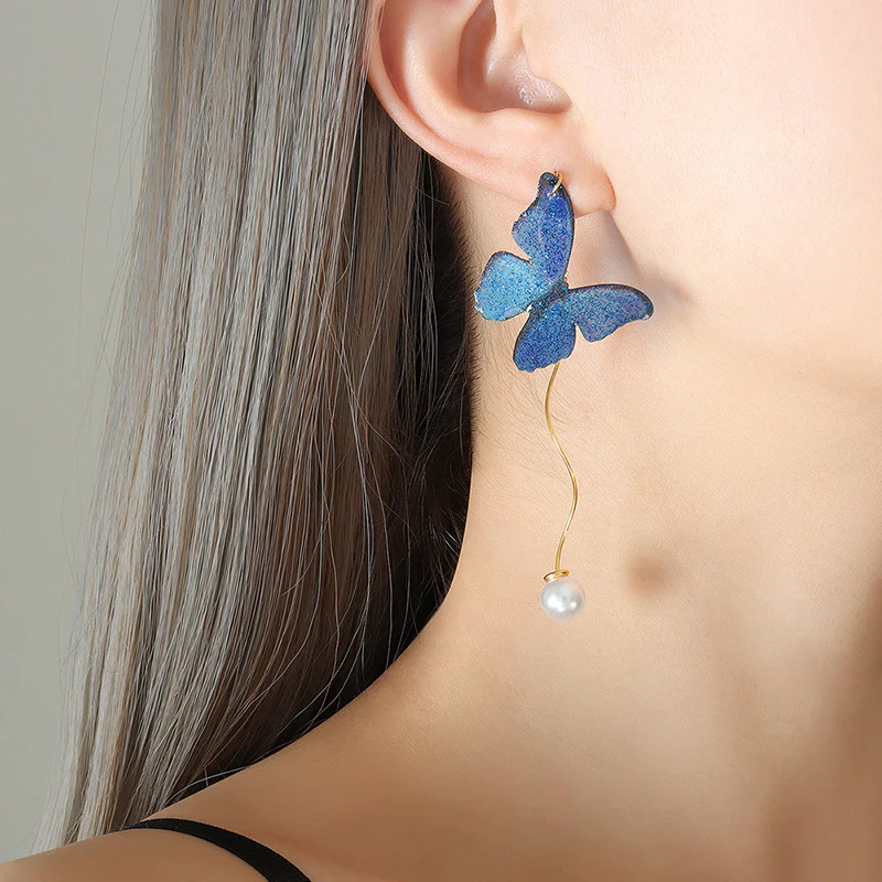 Adjustable Blue Crystal Pearl Drop Y Necklace