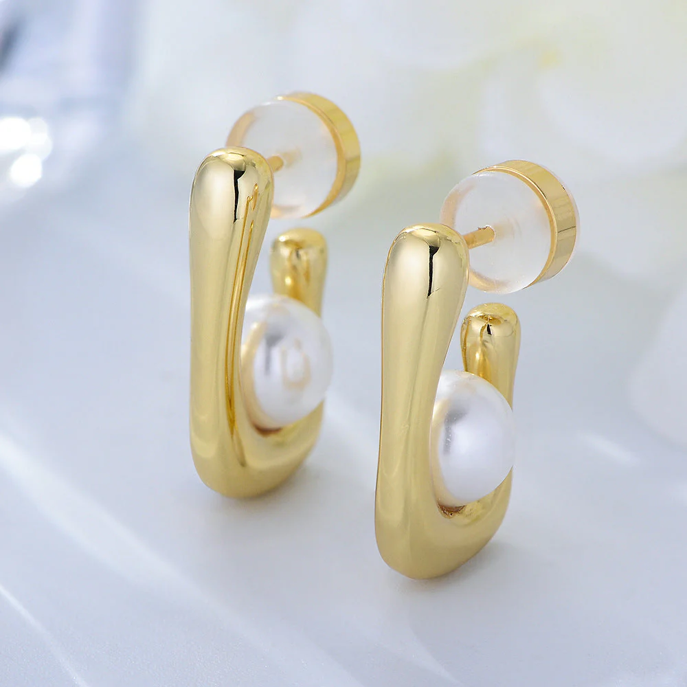 Geometric Earrings Pearl Studs