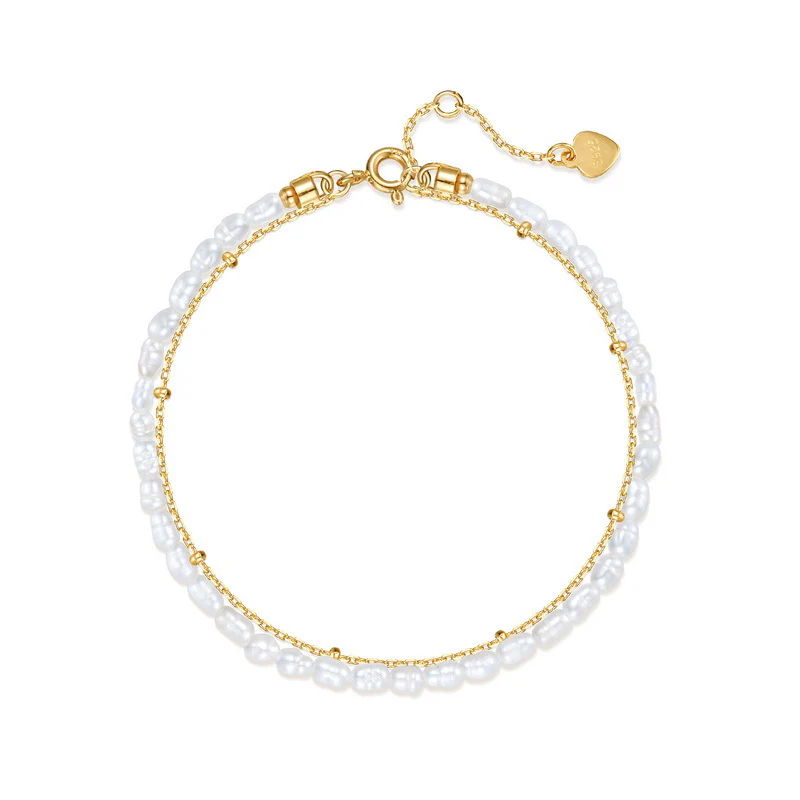S925 Chain and Freshwater Pearl Two Layers Bracelet