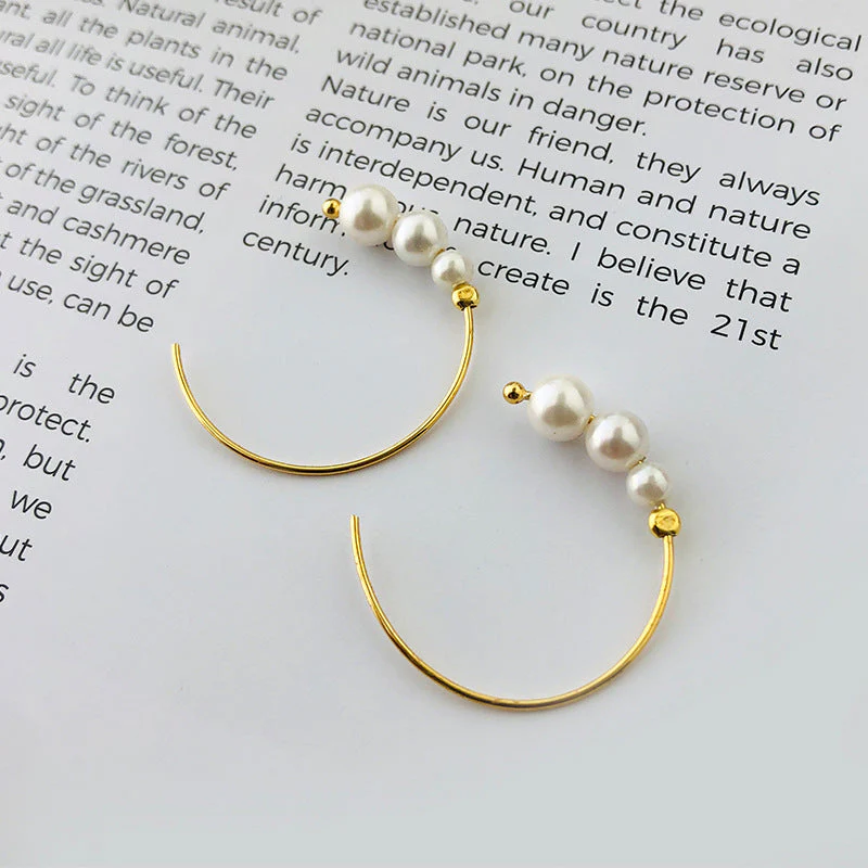 Geometric Pearl Hoop Earrings