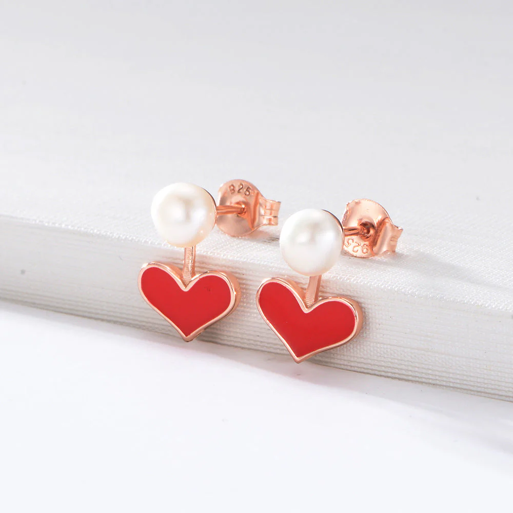 Pearl Studs Heart Epoxy Earrings