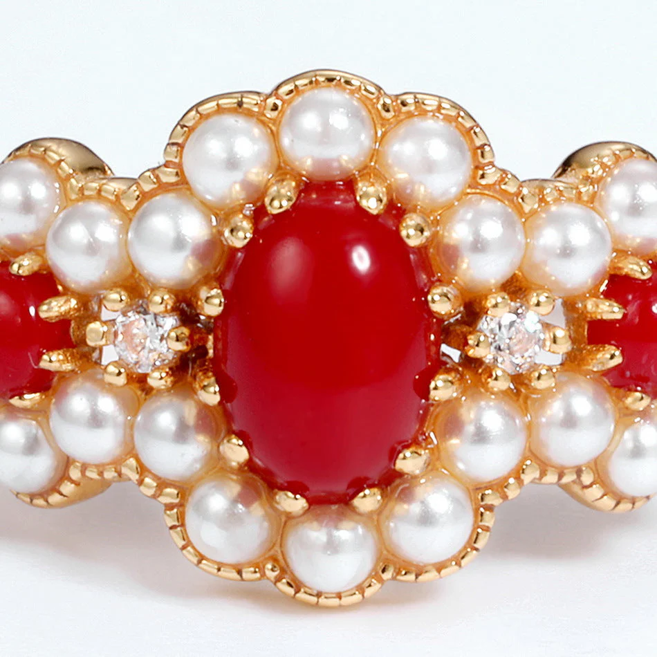 Red Onyx And Pearl Ring
