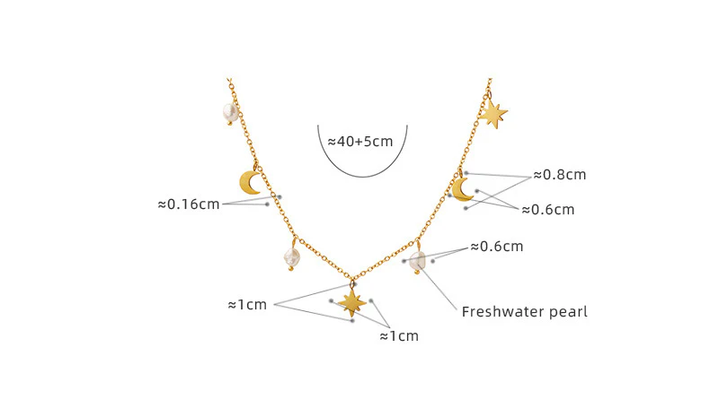 North Star Moon Pearl Necklace With Charms
