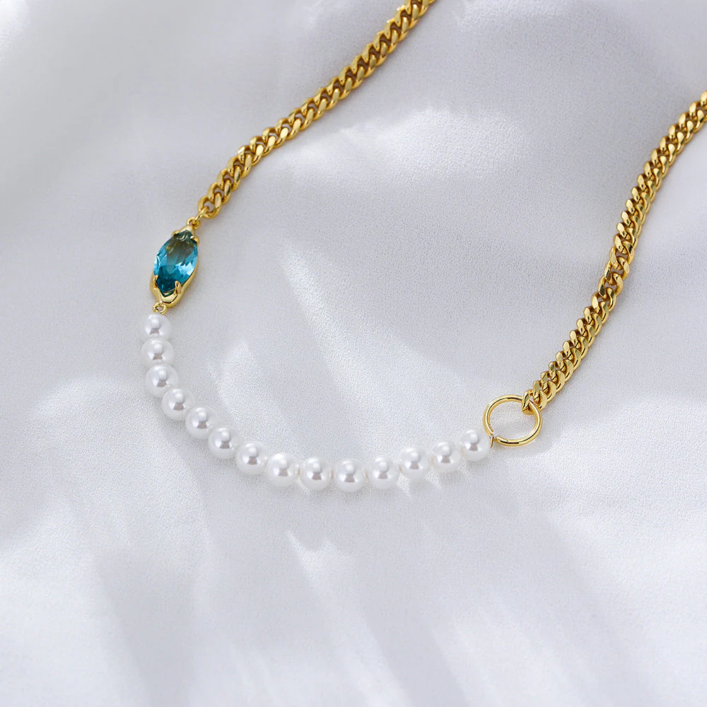 Half Chain Half Pearl Necklace