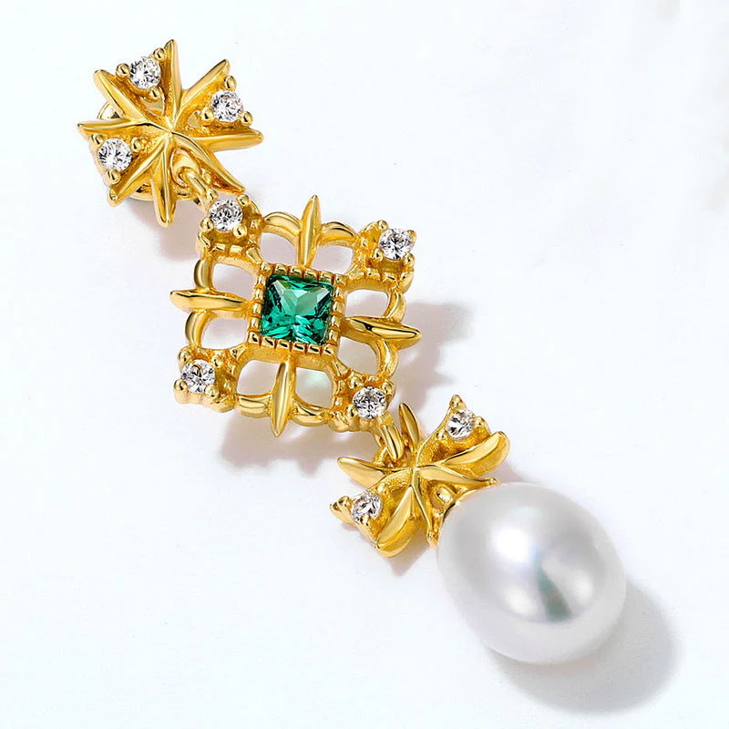 Emerald and Pearl Earrings