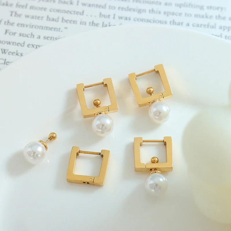 Multi Wear Ways Square Dangle Pearl Earring