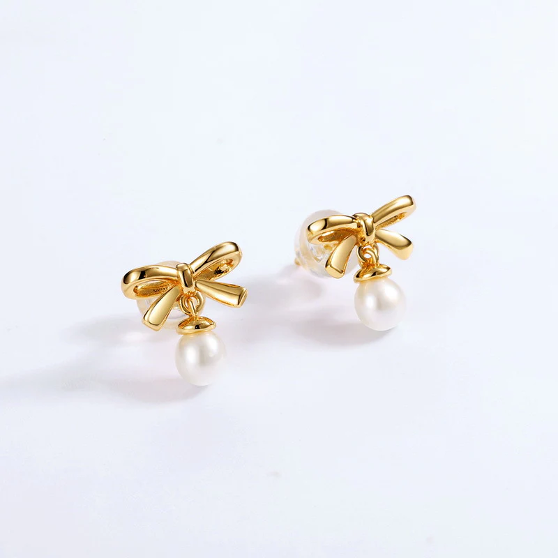 Delicate Bow Pearl Earrings