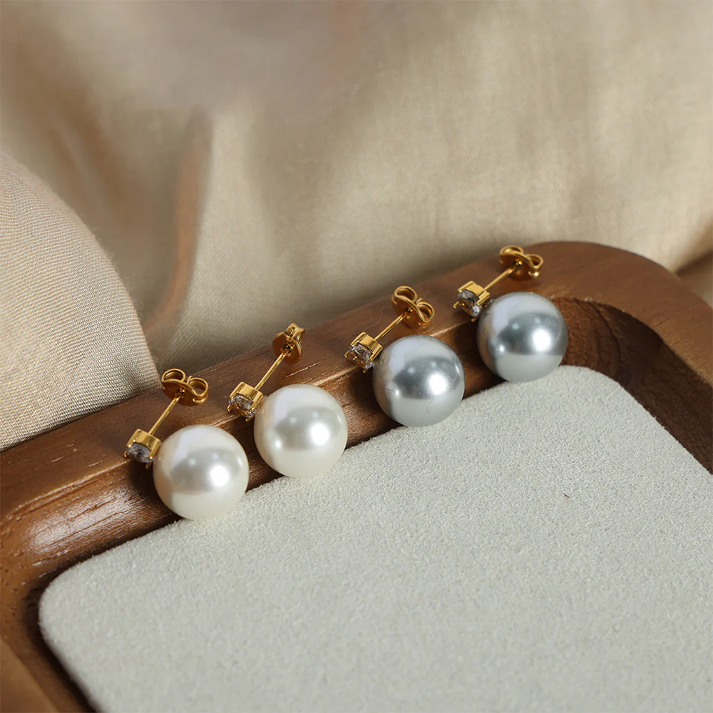 Diamond and 12mm Pearl Stud Earrings
