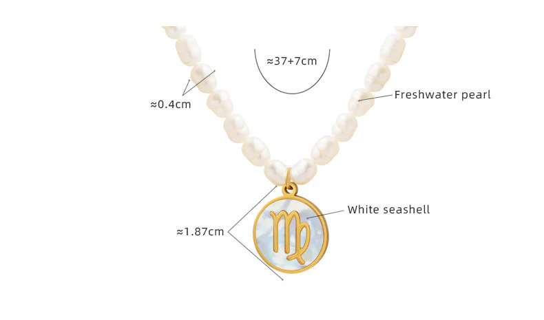 12 Constellation Zodiac Sign Round Pendant Freshwater Pearl Necklace