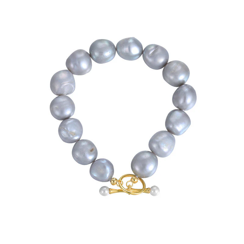 Grey Pearl Bracelet Chunky Baroque