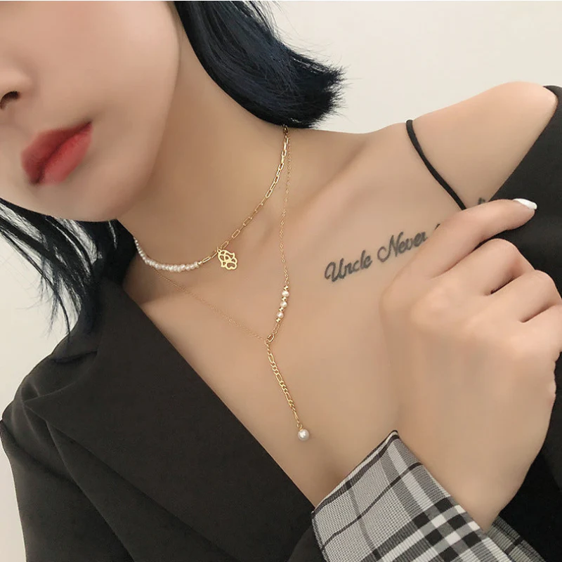 Gold Y Necklace Pearl Drop Pendant